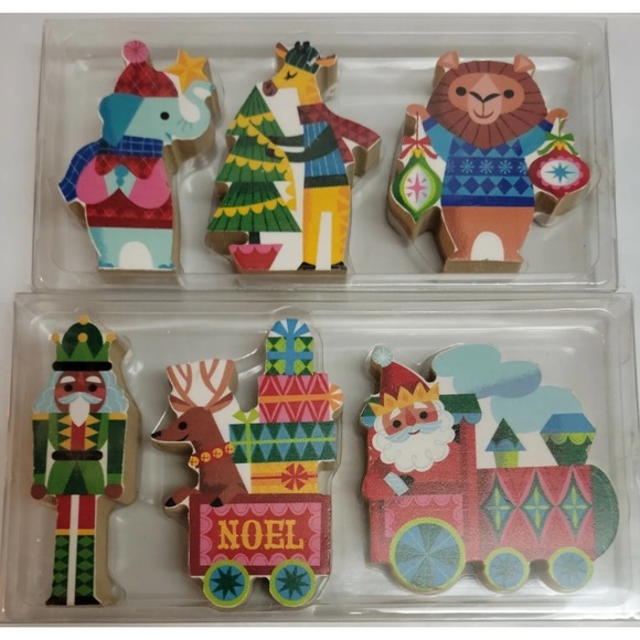 6pc Wondershop Decorative Wood Mantel Character Figures Santa Train Christmas 3" - Picture 1 of 6